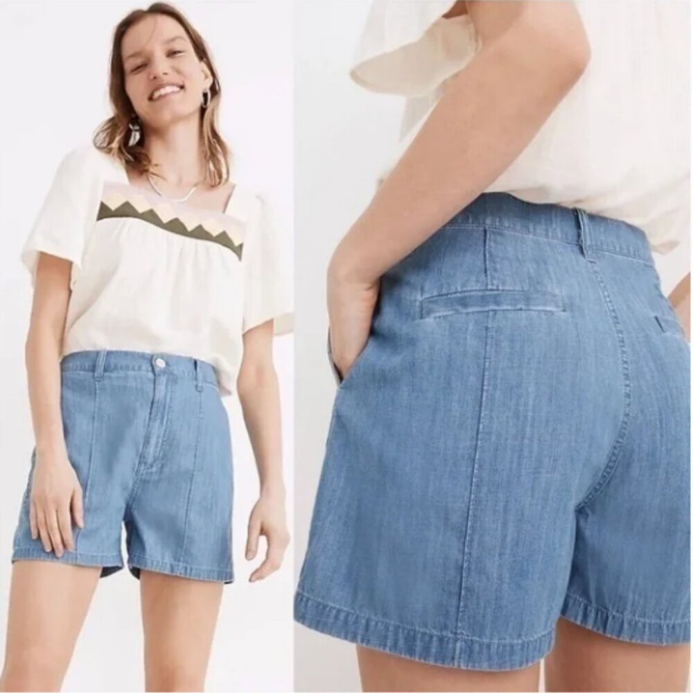 Madewell Pintuck High Rise Lightweight Chambray Blue Denim Shorts Size 27